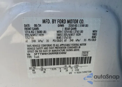 2024 Ford Maverick Xlt from USA, damaged, VIN 3FTTW8H36RRB33092